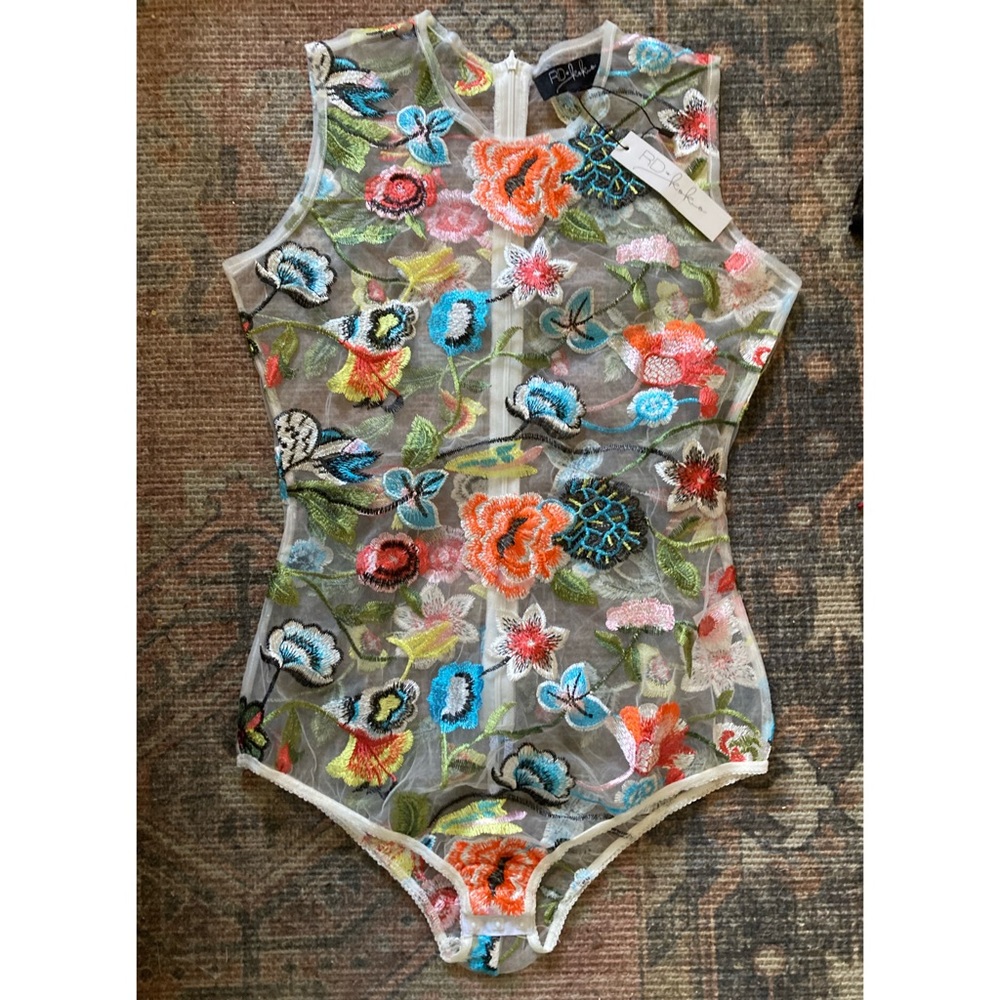 Floral Embroidered Sheer Bodysuit - Multicolor